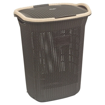 URBNLIVING Height 58cm 65L Dark Brown Laundry Clothes Storage Durable Mesh Washing Basket Hamper with Handles & Lid