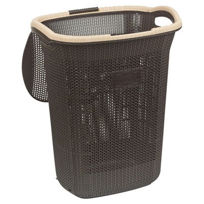 URBNLIVING Height 58cm 65L Dark Brown Laundry Clothes Storage Durable Mesh Washing Basket Hamper with Handles & Lid