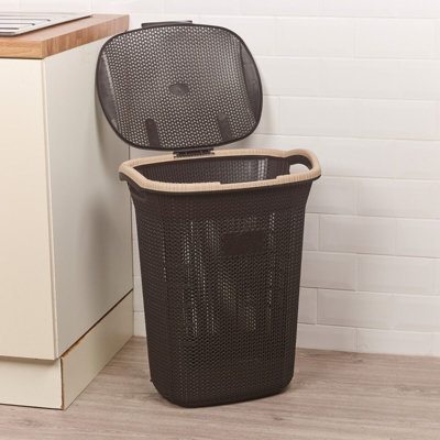URBNLIVING Height 58cm 65L Dark Brown Laundry Clothes Storage Durable Mesh Washing Basket Hamper with Handles & Lid - 3