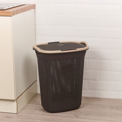 URBNLIVING Height 58cm 65L Dark Brown Laundry Clothes Storage Durable Mesh Washing Basket Hamper with Handles & Lid - 4