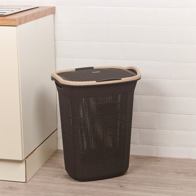 URBNLIVING Height 58cm 65L Dark Brown Laundry Clothes Storage Durable Mesh Washing Basket Hamper with Handles & Lid - 5