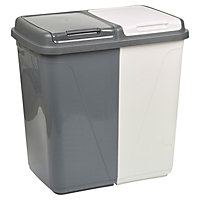 URBNLIVING Height 58cm 90L Grey and White Double Kitchen Recycling Laundry Duo Bin Garbage Under Cabinet Trash Can