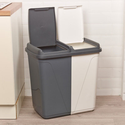 URBNLIVING Height 58cm 90L Grey and White Double Kitchen Recycling