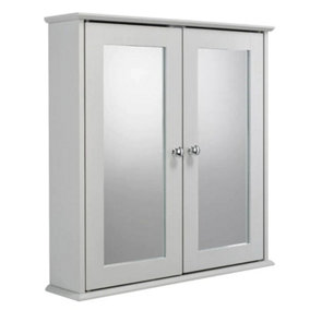 URBNLIVING Height 58cm FlexiFix Ashby Grey Wooden Double Door Mirror Bathroom Storage Cabinet