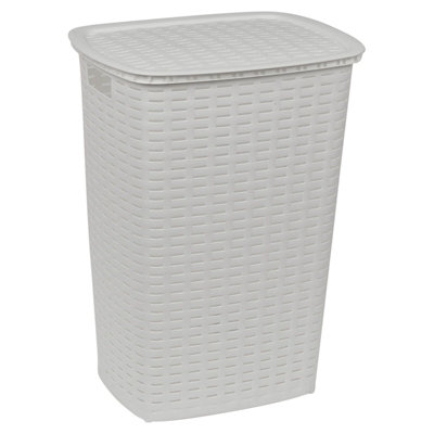 URBNLIVING Height 59cm White 53L Plastic Rattan Style