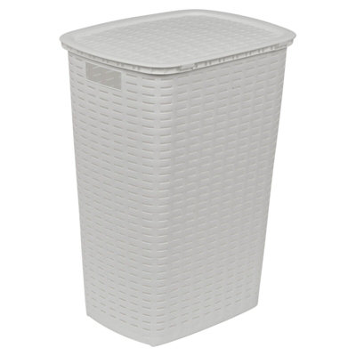 URBNLIVING Height 59cm White 53L Plastic Rattan Style Laundry Clothes Washing Storage Basket Hamper with Lid - 3