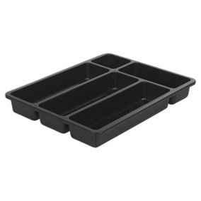URBNLIVING Height 5cm Cutlery Black Holder Tray 5 Compartment Kitchen Plastic Flatware Utensils Organiser