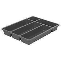 URBNLIVING Height 5cm Cutlery Grey Holder Tray 5 Compartment Kitchen Plastic Flatware Utensils Organiser