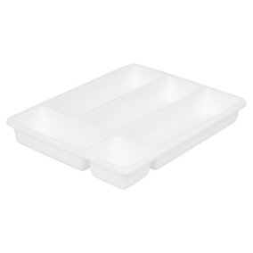URBNLIVING Height 5cm Cutlery White Holder Tray 5 Compartment Kitchen Plastic Flatware Utensils Organiser