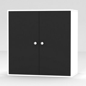 URBNLIVING Height 60cm 2 Tier Wooden Storage Cabinet Side Furniture Black Door Cupboard Bedroom Hallway Shelf Unit