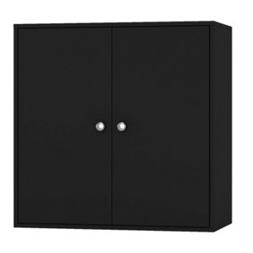 URBNLIVING Height 60cm 2 Tier Wooden Storage Cabinet Side Furniture Cabinet Colour Black & Black Door Cupboard Bedroom Hallway She