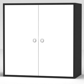 URBNLIVING Height 60cm 2 Tier Wooden Storage Cabinet Side Furniture Cabinet Colour Black & White Door Cupboard Bedroom Hallway She