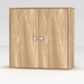 URBNLIVING Height 60cm 2 Tier Wooden Storage Cabinet Side Furniture Cabinet Colour Oak & Oak Door Cupboard Bedroom Hallway Shelf U