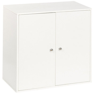 URBNLIVING Height 60cm 2 Tier Wooden Storage Cabinet Side Furniture White Door Cupboard Bedroom Hallway Shelf Unit