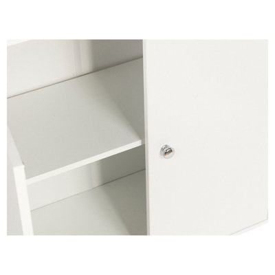 URBNLIVING Height 60cm 2 Tier Wooden Storage Cabinet Side Furniture White Door Cupboard Bedroom Hallway Shelf Unit