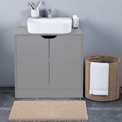 URBNLIVING Height 60cm Bathroom Sink Grey with Full Pedestal DIY at B&Q