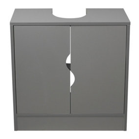 URBNLIVING Height 60cm Flaminio Partial Pedestal Bathroom Sink Colour Grey Cabinet Under Cupboard Storage Furniture