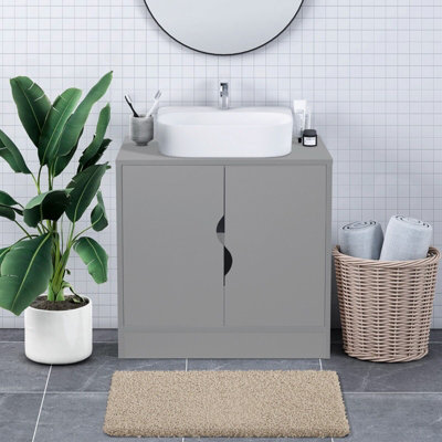 URBNLIVING Height 60cm Flaminio Partial Pedestal Bathroom Sink Colour Grey Cabinet Under Cupboard Storage Furniture