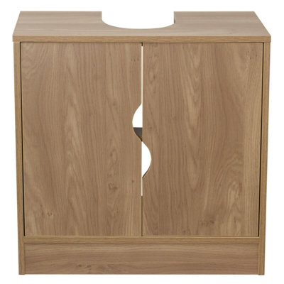 URBNLIVING Height 60cm Flaminio Partial Pedestal Bathroom Sink Colour Oak Cabinet Under Cupboard Storage Furniture