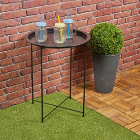 URBNLIVING Height 60Cm Folding Metal Round Bistro Coffee Table Colour Black Patio Indoor Outdoor Furniture Summer