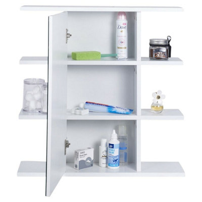 URBNLIVING Height 60cm Wooden Wall White Bathroom Storage Cabinet with Mirror and 1 Single Door