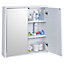 URBNLIVING Height 60cm Wooden Wall White Bathroom Storage Cabinet with Mirror and 2 Full Doors