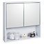 URBNLIVING Height 60cm Wooden Wall White Bathroom Storage Cabinet with Mirror and 2 Half Doors