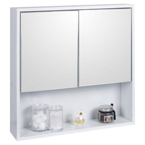 URBNLIVING Height 60cm Wooden Wall White Bathroom Storage Cabinet with Mirror and 2 Half Doors