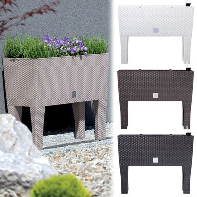 URBNLIVING Height 61.5cm Mocca Colour Raised Medium Rattan Flower Bed Pot Planter Patio Trough Watering System on Legs