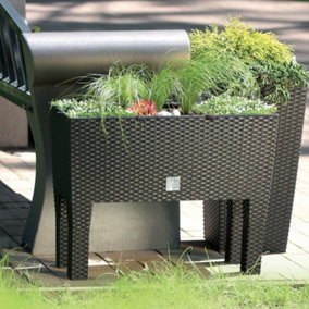 URBNLIVING Height 61.5cm Umber Colour Raised Medium Rattan Flower Bed Pot Planter Patio Trough Watering System on Legs