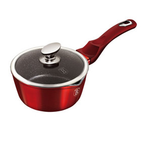 URBNLIVING Height 7.5cm Berlinger Haus 16cm Red With Lid Non Stick Saucepan Cookware Induction Hob Cooking Pots Pan