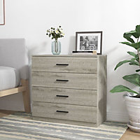 URBNLIVING Height 73cm 4 Drawer Wooden Bedroom Chest Cabinet Modern Ash Grey Carcass and Ash Grey Drawers Wide Storage Cupboard Cl