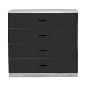 URBNLIVING Height 73cm 4 Drawer Wooden Bedroom Chest Cabinet Modern Ash Grey Carcass and Black Drawers Wide Storage Cupboard Close
