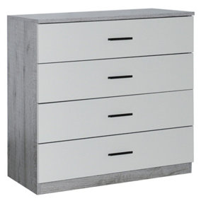URBNLIVING Height 73cm 4 Drawer Wooden Bedroom Chest Cabinet Modern Ash Grey Carcass and Grey Drawers Wide Storage Cupboard Closet