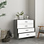 URBNLIVING Height 73cm 4 Drawer Wooden Bedroom Chest Cabinet Modern Ash Grey Carcass and White Drawers Wide Storage Cupboard Close