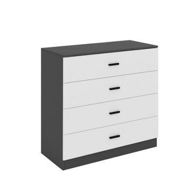 URBNLIVING Height 73cm 4 Drawer Wooden Bedroom Chest Cabinet Modern Black Carcass and White Drawers Wide Storage Cupboard Closet