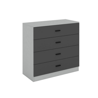 URBNLIVING Height 73cm 4 Drawer Wooden Bedroom Chest Cabinet Modern Grey Carcass and Black Drawers Wide Storage Cupboard Closet