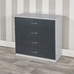 URBNLIVING Height 73cm 4 Drawer Wooden Bedroom Chest Cabinet Modern Grey Carcass and Black Drawers Wide Storage Cupboard Closet