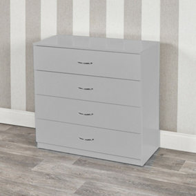 URBNLIVING Height 73cm 4 Drawer Wooden Bedroom Chest Cabinet Modern Grey Carcass and Grey Drawers Wide Storage Cupboard Closet