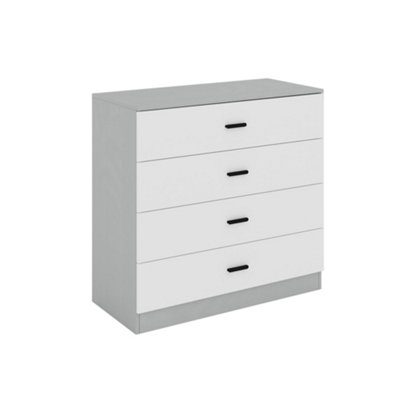 URBNLIVING Height 73cm 4 Drawer Wooden Bedroom Chest Cabinet Modern Grey Carcass and White Drawers Wide Storage Cupboard Closet