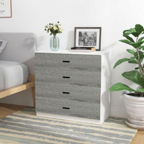 URBNLIVING Height 73cm 4 Drawer Wooden Bedroom Chest Cabinet Modern White Carcass and Ash Grey Drawers Wide Storage Cupboard Close