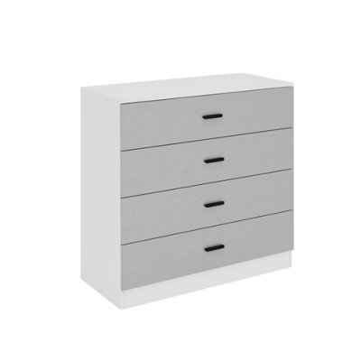 URBNLIVING Height 73cm 4 Drawer Wooden Bedroom Chest Cabinet Modern White Carcass and Grey Drawers Wide Storage Cupboard Closet