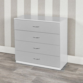 URBNLIVING Height 73cm 4 Drawer Wooden Bedroom Chest Cabinet Modern White Carcass and Grey Drawers Wide Storage Cupboard Closet