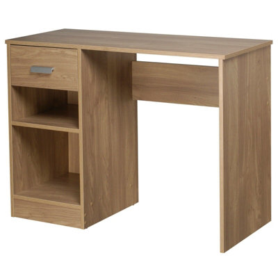 URBNLIVING Height 74cm 1 Drawer Wooden Bedroom Computer Work Table Colour Oak Office Desk Dressing Jewellery Unit