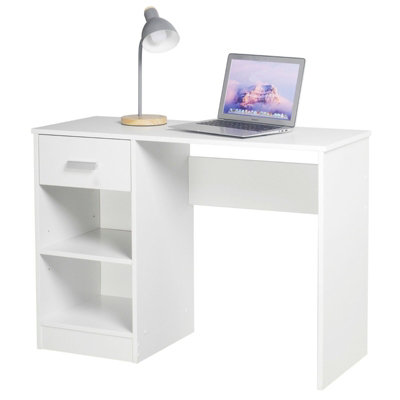 URBNLIVING Height 74cm 1 Drawer Wooden Bedroom Computer Work Table Colour White Office Desk Dressing Jewellery