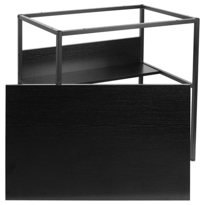 URBNLIVING Height 74cm Black Metal & Wood Office Desk Unit Office Study Compact Workstation Computer Table