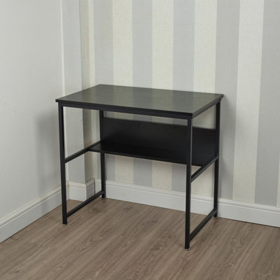 URBNLIVING Height 74cm Black Metal & Wood Office Desk Unit Office Study Compact Workstation Computer Table - 6