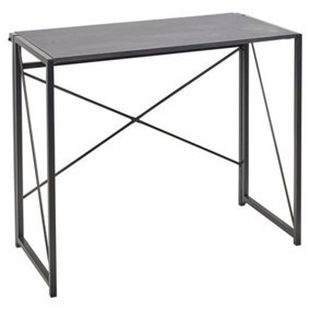 URBNLIVING Height 74cm Rectangle Wooden Folding Table Steel Colour Black Legs Computer Work Office Desk Bedroom