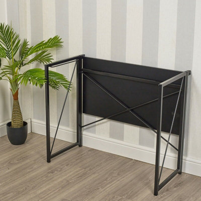URBNLIVING Height 74cm Rectangle Wooden Folding Table Steel Colour Black Legs Computer Work Office Desk Bedroom