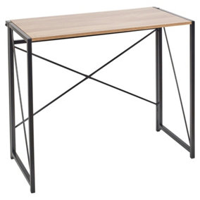 URBNLIVING Height 74cm Rectangle Wooden Folding Table Steel Colour Oak Legs Computer Work Office Desk Bedroom